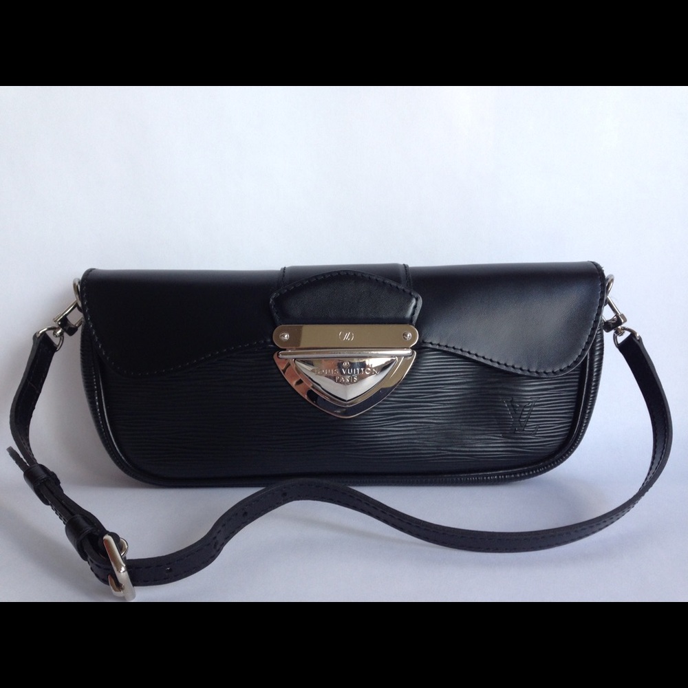 Louis Vuitton Black Leather Shoulder Bag with Silver Hardware